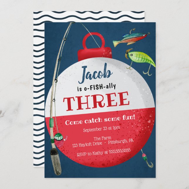 Pêche O-FISH-ally Invitation d'anniversaire (Devant / Derrière)