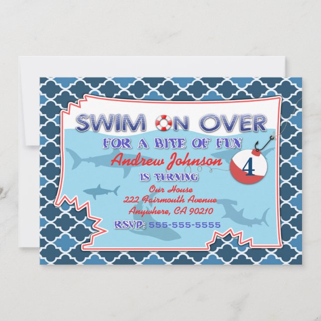 Pêche Océanique Requins nautiques Invitations Anni (Devant)