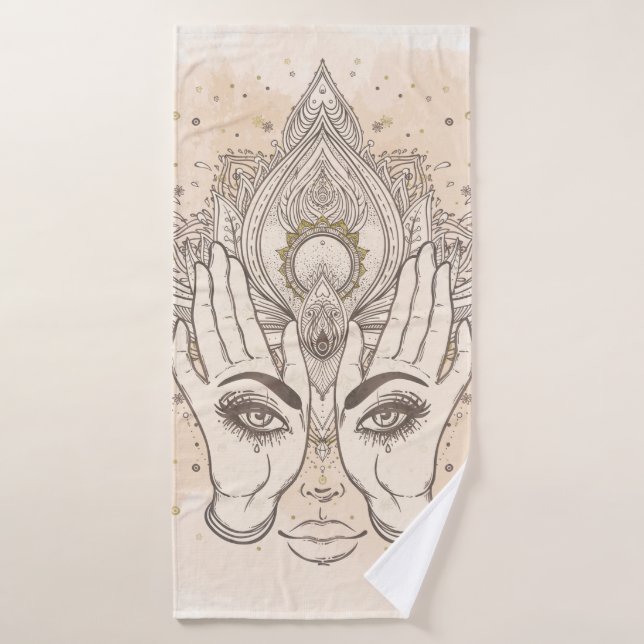 Pêche & Or Boho Fleur de Lotus Beauté (Serviette de bain)