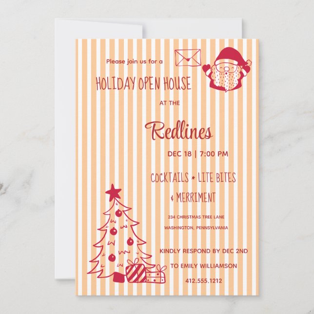 Pêche Orange Plaid Holiday Open House Invitation (Devant)