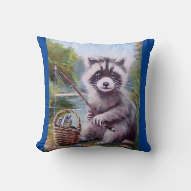 Pêche Raccoon fun lancer oreiller (Recto)