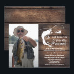 Pêche Retraite Photo Invitation<br><div class="desc">Pêche Retraite Invitation Lure Bait Bois rustique</div>