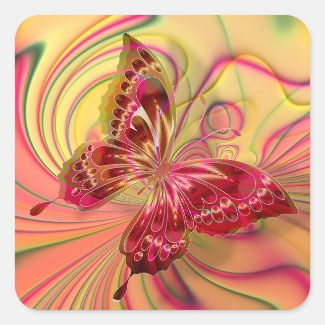 pêche rouge papillon autocollants (Devant)