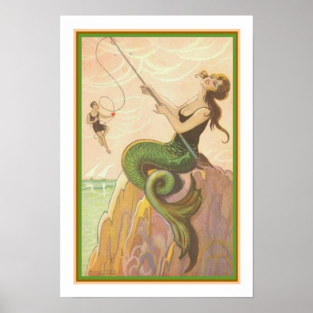 "Pêche Sirène" Art Déco Imprimer ca. 1928 (Devant)