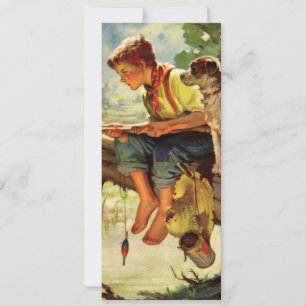 Pêche vintage, Garçon avec son chiot et vers