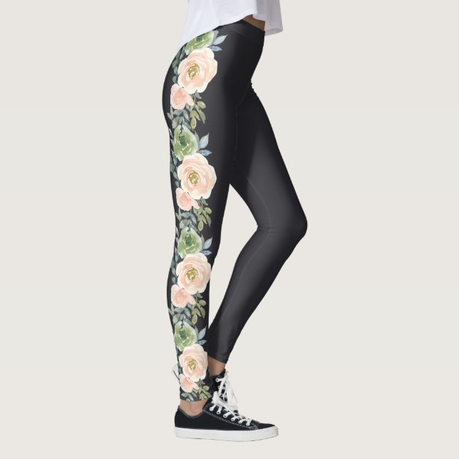 Pêcher Green Navy Pastel Floral Design Leggings (Droite)