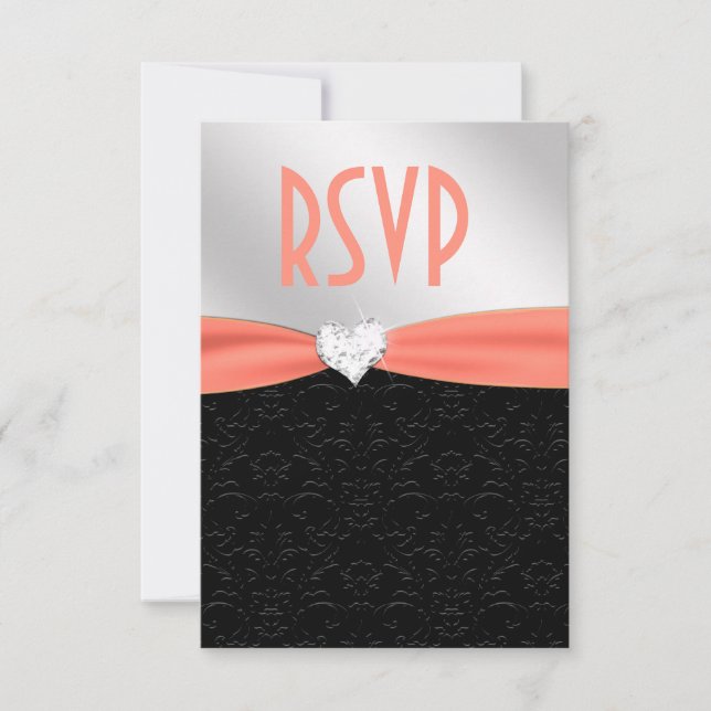 Pêcher noir Floral Damask Diamond Heart RSVP (Devant)
