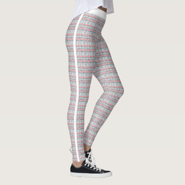Pêcher Rouge Vert Tartan Motif Jogging Leggings (Droite)