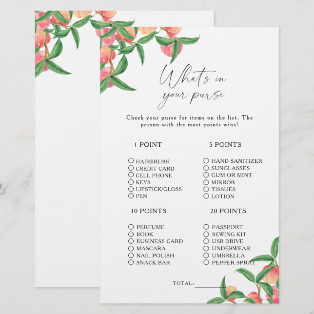 Pêches - Ce qui est dans votre jeu de bourse (Devant / Derrière)