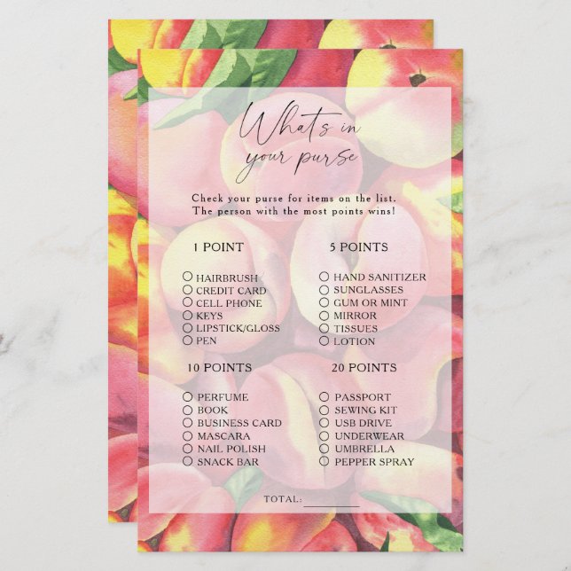 Pêches - Ce qui est dans votre jeu de bourse (Devant / Derrière)