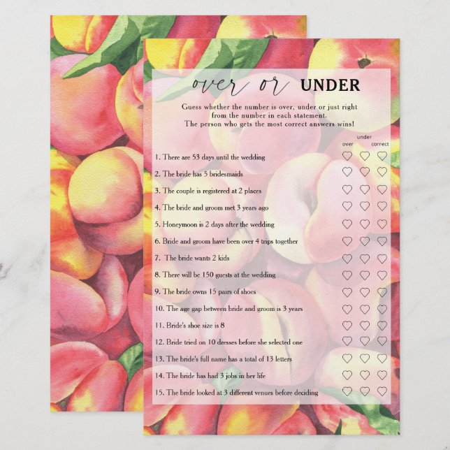 Pêches - Jeu de baby shower mariage au-dessus ou e (Devant / Derrière)