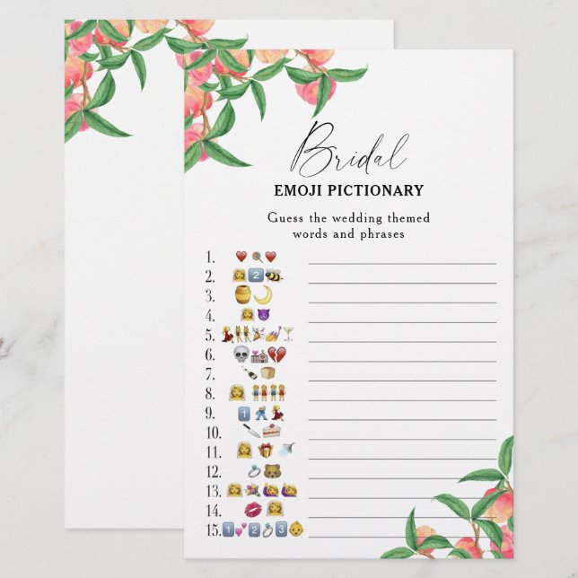 Pêches - jeu de pictionary d'emoji pour enterremen (Devant / Derrière)