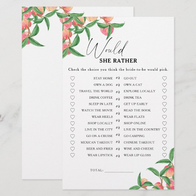Pêches - Plutôt jeu de baby shower pour la mariée (Devant / Derrière)