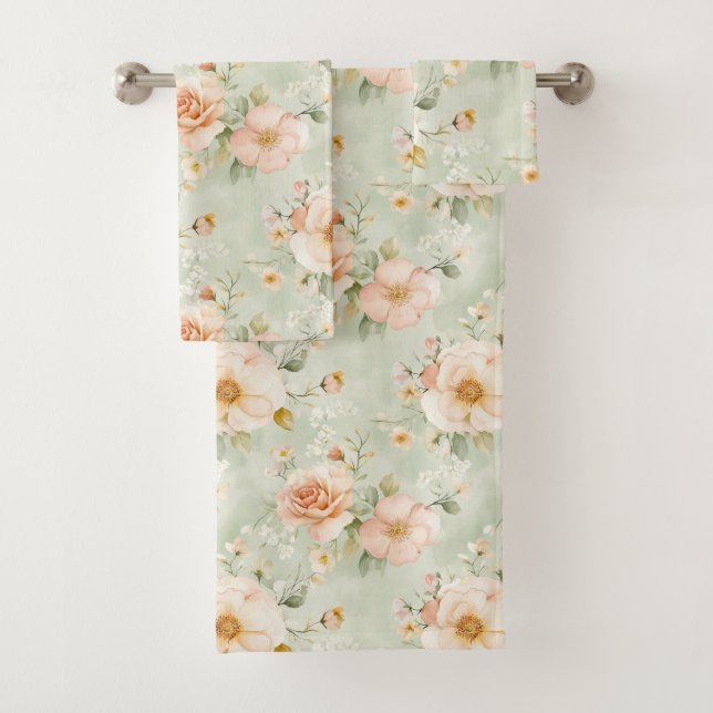 Pêches Romantiques Menthe Jolies Roses Floral  (En situation)