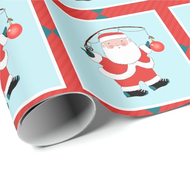 Pêcheur de Noël Papier cadeau d'enveloppement (Coin rond)