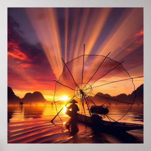 Pêcheur du Vietnam Affiche d'Art du Monde