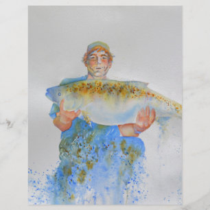 Pêcheur peinture d'aquarelle cadeau de pêche pour