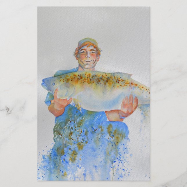 Pêcheur peinture d'aquarelle cadeau de pêche pour  (Devant)