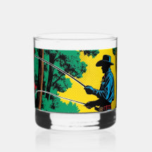 Pêcheur sur le verre à whisky Riverbank