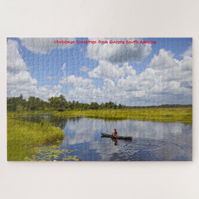 Pêcheur sur un lac au Guyana. Puzzle (Horizontal)