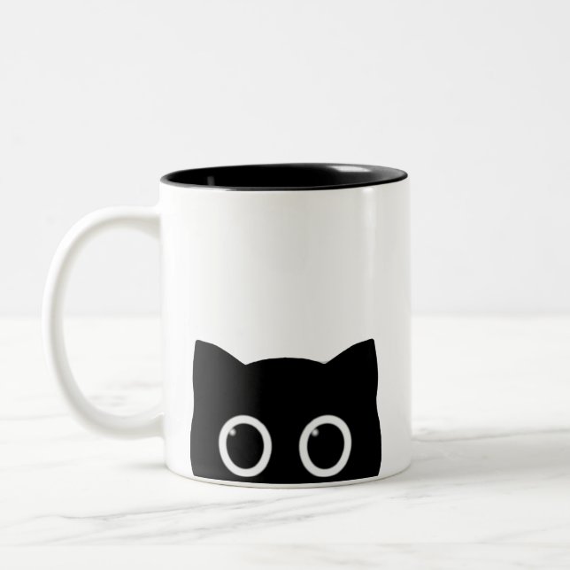 Peeking Black Cat Two-tone Mug (Gauche)