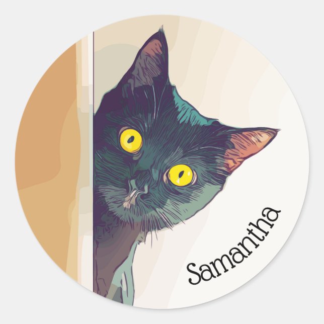 Peeking Kitty Design Sticker Classic rond (Devant)