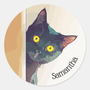 Peeking Kitty Design Sticker Classic rond