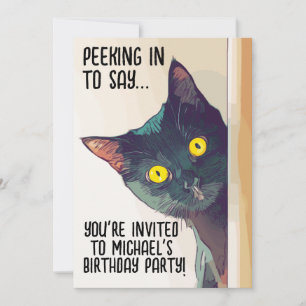 PEEKING NOIR CAT ANNIVERSAIRE INVITATIONS DU PARTI