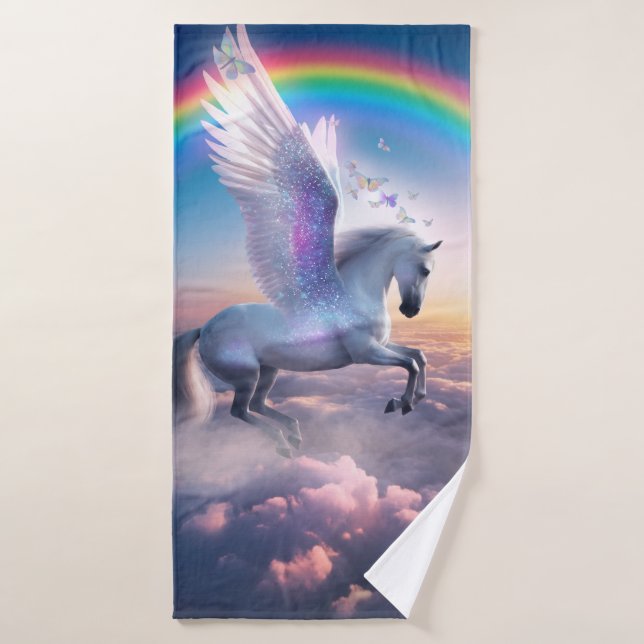 Pégase avec arc-en-ciel (Serviette de bain)