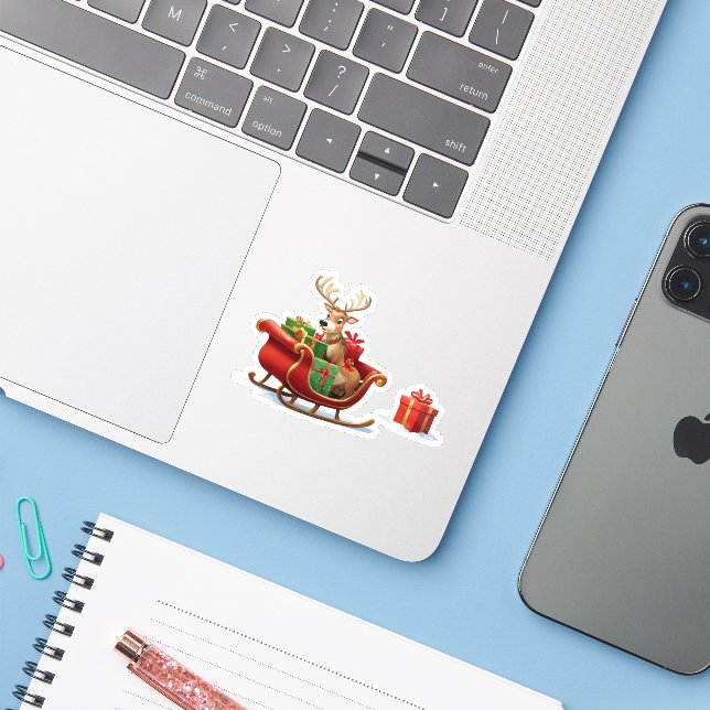 Pegatina Festive Christmas Reindeer Sticker (Ordinateur portable avec iPhone)