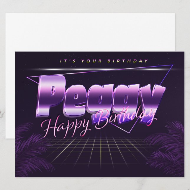 Peggy Nom Prénom lila retro Carte Anniversaire (Devant / Derrière)