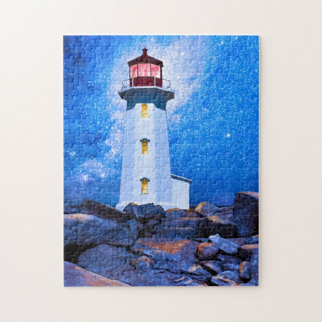 Peggy's Cove Lighthouse at night Art Puzzle (Vertical)