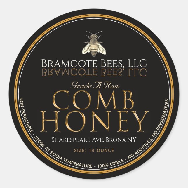 Peigne noire et dorée Miel Étiquette abeille Vinta (Devant)