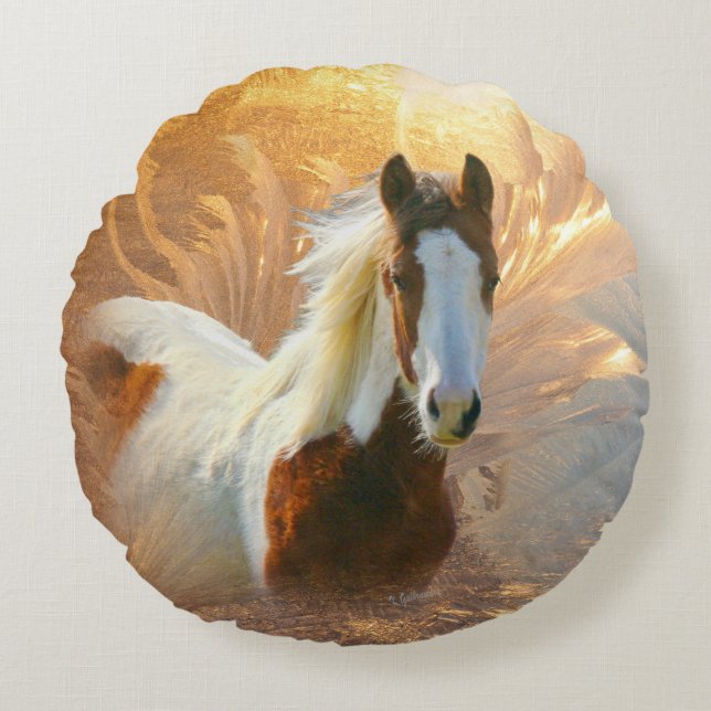 Peignez le coussin rond d'or de cheval (Devant)