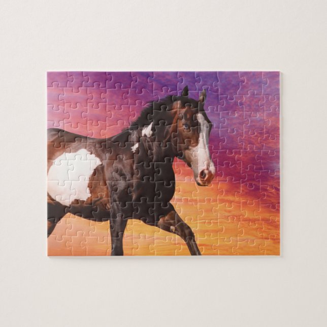 Peignez le puzzle de lever de soleil de cheval (Horizontal)