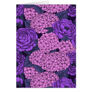 Peine et hydrangée en rose et violet