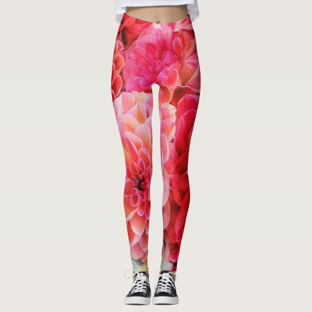 Peine rose Florale Fleurs de pivoines Leggings d'a (Devant)