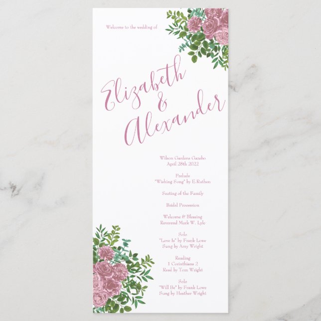 Peine rose pâle et programmes de mariage floral Ro (Devant)