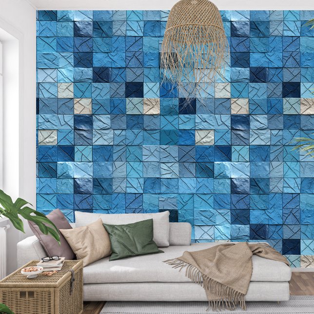 Peint Artistic marine bleu indigo collage papier texture (Artistic navy blue indigo collage paper texture wallpaper)