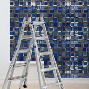 Peint Carreaux Mosaïques Argent Bleu Motif Papier Peel S