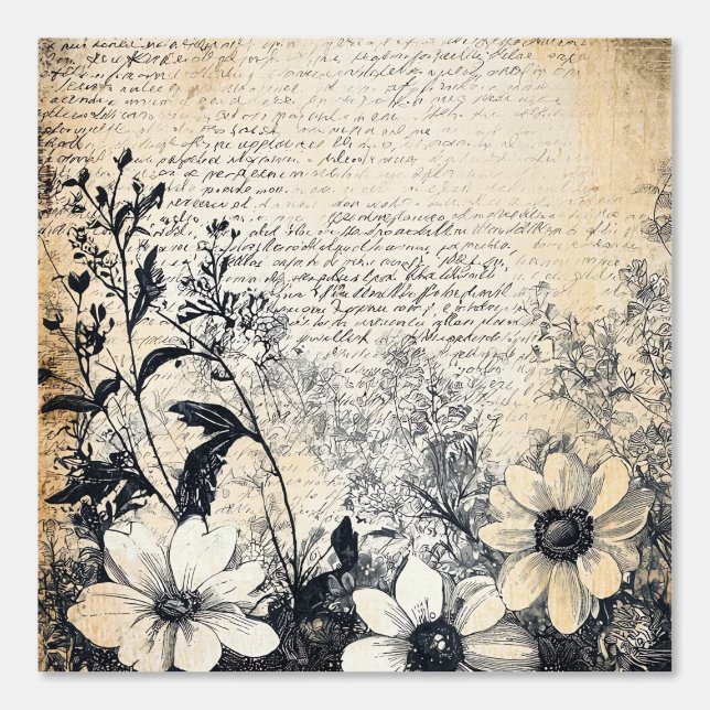 Peint Fleur rustique et calligraphie - Papier Brown viei (Recto)