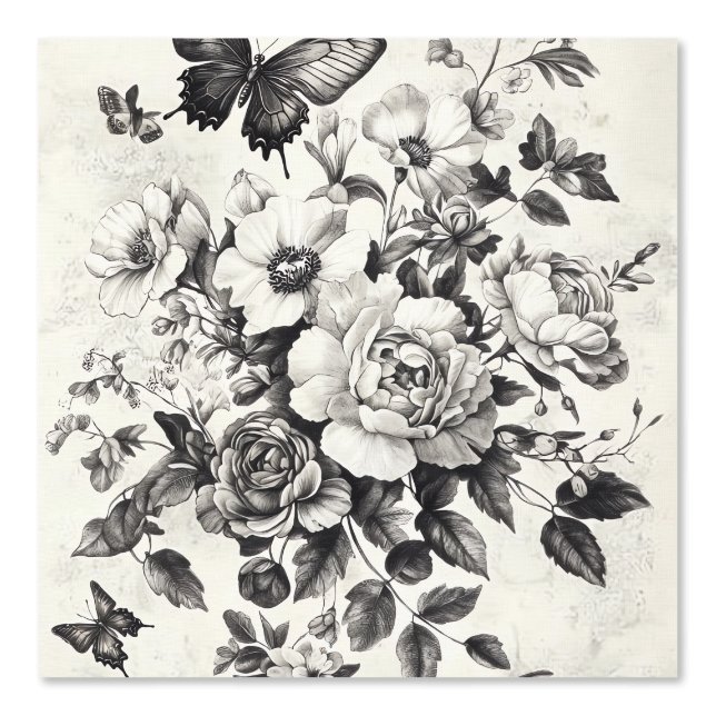 Peint Fleurs et papillons rustiques - Papier vieilli (3) (Recto)