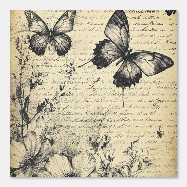 Peint Fleurs et papillons rustiques - Papier vieilli (7) (Recto)