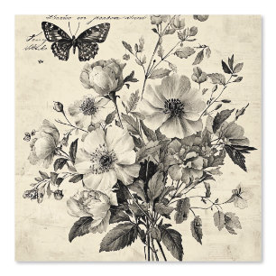Peint Fleurs et papillons rustiques - Papier vieilli (8)