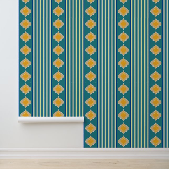 Peint Formes marocaines jaunes et rayures vertes Papier  (Application)
