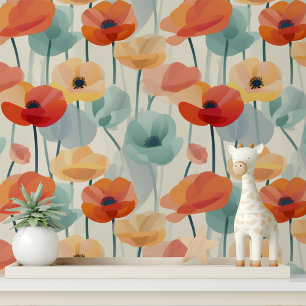 Peint Papier Floral Poppy Coloré à Décoller et Coller
