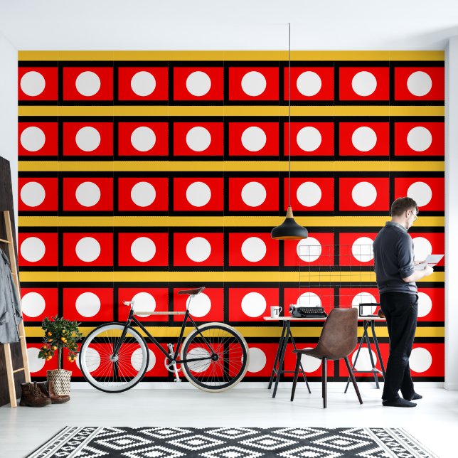 Peint Papier peel et bâton blanc Polka jaune rouge (Salon)