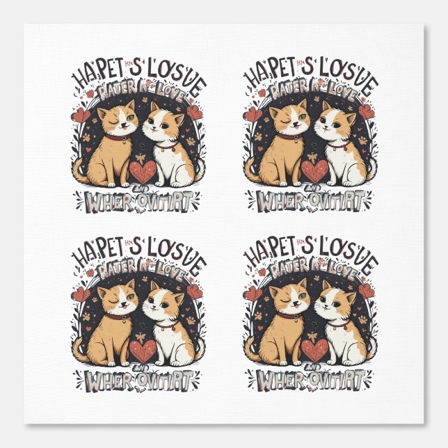 Peint Papier Pete Cat Couple - Romantique Kawaii Kitty (Recto)