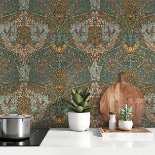 Peint Papier Teal Turquoise Or William Morris