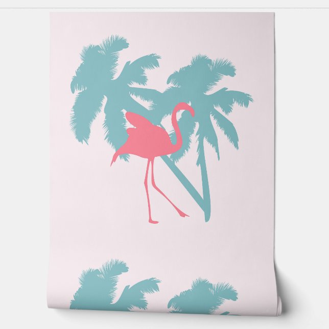 PEINT PAPIER TROPICAL EN FLAMANT ROSE ROSE (Déroulement)